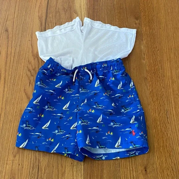 Ralph Lauren Traveler Blue Sailboat Print Swim Trunk